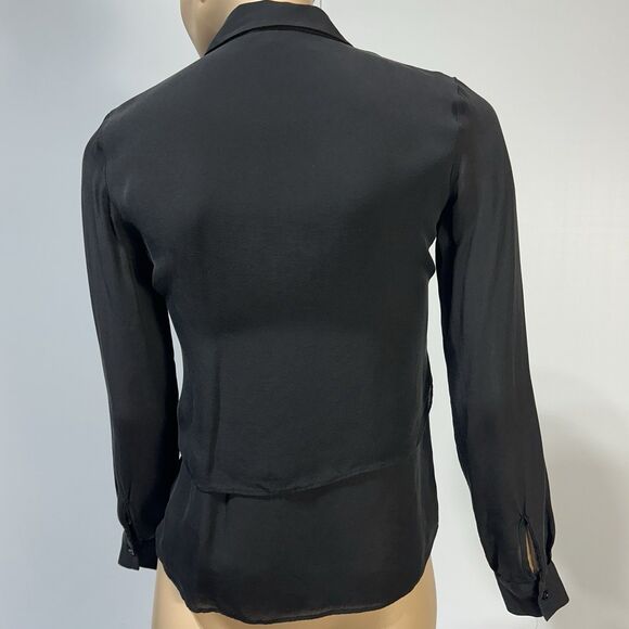 Theory Button Up Shirt Double Layered Rosita Silk Blend Blouse Black Size P XS ? - Picture 3 of 11